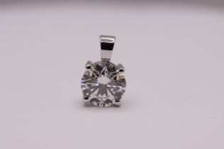 ** ON SALE ** Round Brilliant Cut 2.57 Carat Diamond 18kt White Gold Pendant - F Colour VS1 Clarity