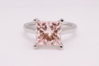 Princess Cut Diamond Fancy Pink Colour VVS2 Clarity 4.02 Carat EX EX Platinum Ring - IGI LG582359086