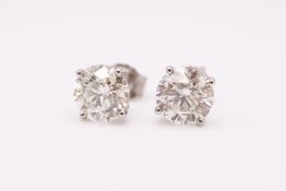 Round Brilliant Cut 4.09 Carat Natural Diamond Platinum Earrings - F Colour VS Clarity - DGI