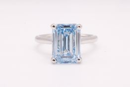 ** ON SALE **Emerald Cut Diamond Fancy Blue VS2 Clarity 5.42 Carat EX EX Platinum Ring - LG576360500