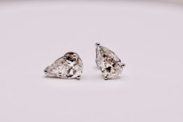 Pear Brilliant Cut 3.00 Diamond Earrings set in 18kt White Gold F Colour - VS1 Clarity 'IGI'