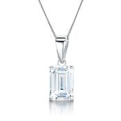 Emerald Cut Diamond 2.00 Carat D Colour VVS2 Clarity -Necklace Pendant-18kt White Gold