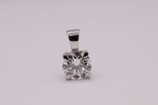 ** ON SALE ** Round Brilliant Cut 1.24 Carat Diamond 18kt White Gold Pendant-D Colour VVS2 Clarity