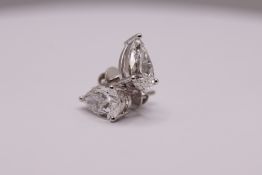 Pear Brilliant Cut 3.00 Carat Diamond Earrings set in 18kt White Gold F Colour - VS1 Clarity 'IGI'