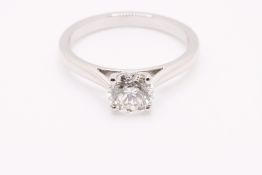 Round Brilliant Cut Natural Diamond Platinum Ring 1.00 Carat H Colour VS2 Clarity EX VG - IGI