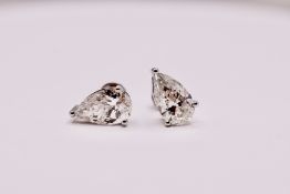 ** ON SALE ** Pear Brilliant Cut 3.00 Carat Diamond Earrings set in 18kt White Gold F Colour - VS1