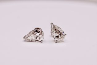 ** ON SALE ** Pear Brilliant Cut 3.00 Carat Diamond Earrings set in 18kt White Gold F Colour - VS1