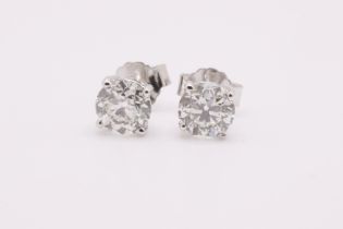 Round Brilliant Cut 2.00 Carat Natural Diamond Earrings 18kt White Gold - H Colour VVS2 Clarity- IGI