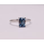 Fancy Blue Emerald Cut 1.50 Carat Diamond 18Kt White Gold Ring -VS1 Clarity
