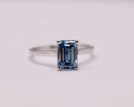 Fancy Blue Emerald Cut 1.50 Carat Diamond 18Kt White Gold Ring -VS1 Clarity