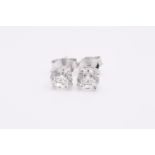 Round Brilliant Cut 2.00 Carat Natural Diamond Earrings 18kt White Gold - H Colour VVS2 Clarity- IGI