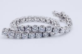 Round Brilliant Cut 14 Carat Diamond Tennis Bracelet D-E Colour VVS Clarity - 18Kt White Gold - IGI