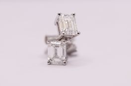 Emerald Cut 2.00 Carat Diamond Earrings Set in Platinum D Colour - VS2 Clarity - GIA