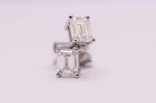 Emerald Cut 2.00 Carat Diamond Earrings Set in Platinum D Colour - VS2 Clarity - GIA