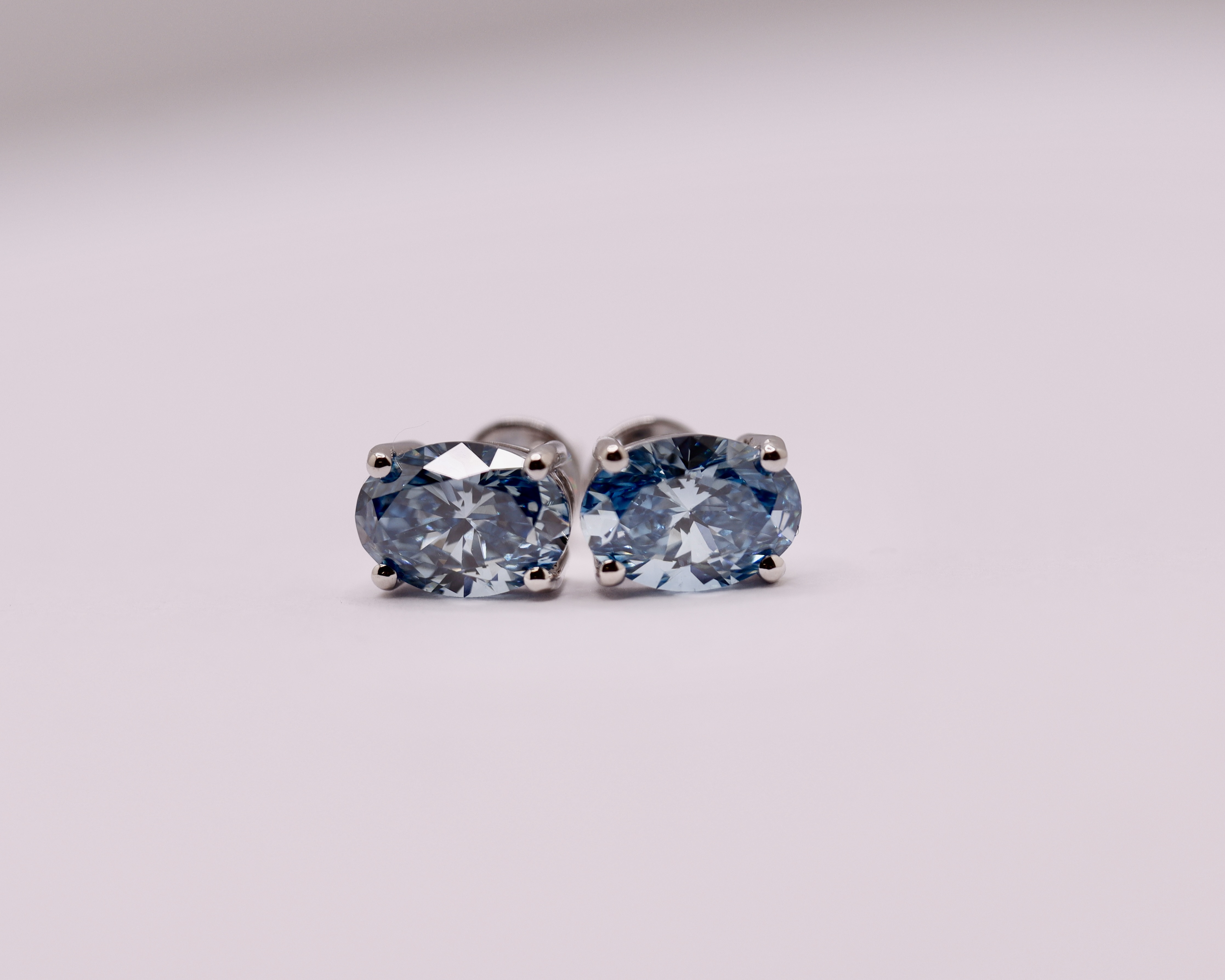 Fancy Blue Oval Cut 2.25 Carat Diamond 18Kt White Gold Earring Set -VS1 Clarity - Image 11 of 13