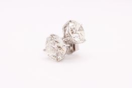 Round Brilliant Cut 4.07 Carat Natural Diamond Platinum Earrings - D Colour VS Clarity - DGI