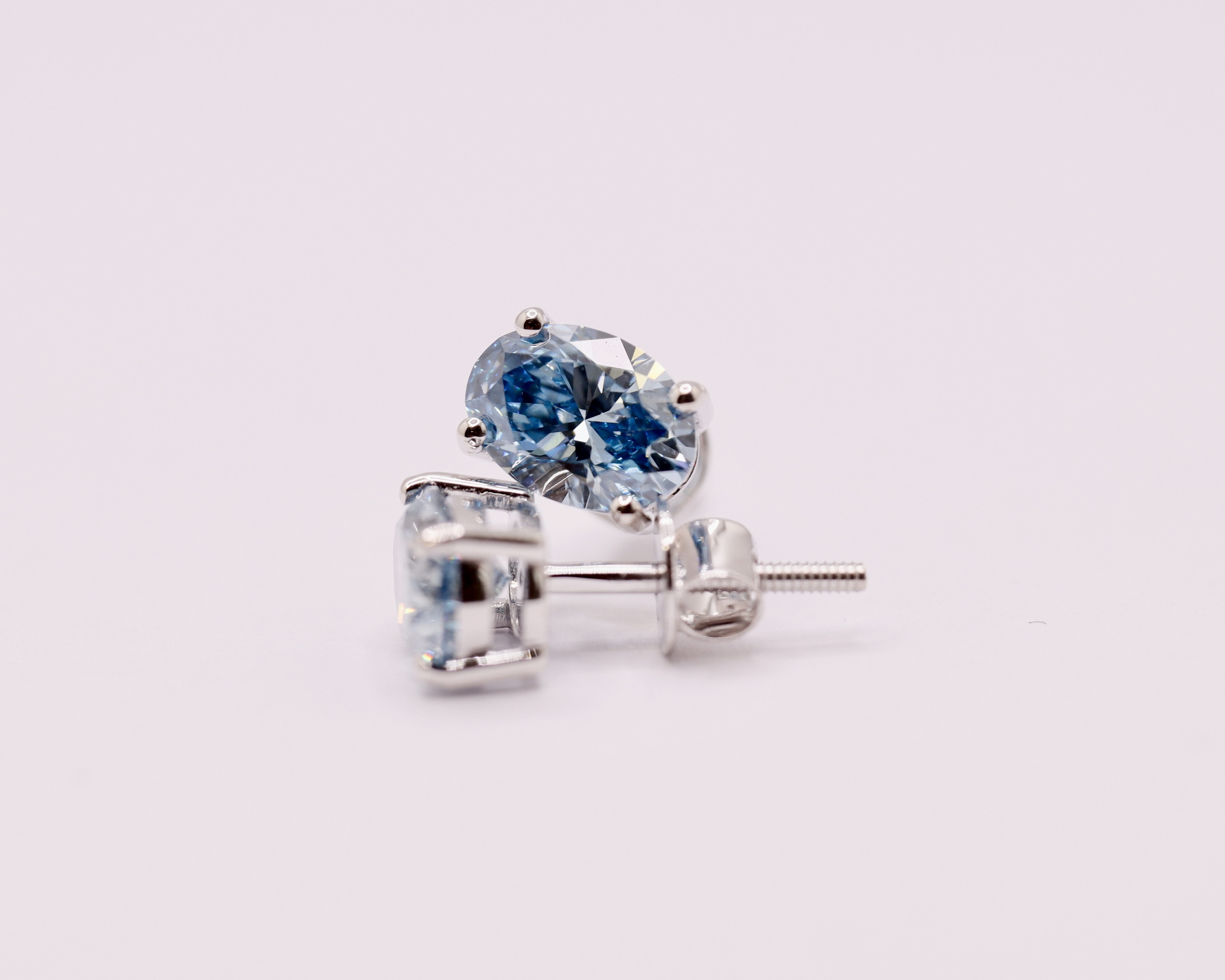 Fancy Blue Oval Cut 2.25 Carat Diamond 18Kt White Gold Earring Set -VS1 Clarity - Image 2 of 13