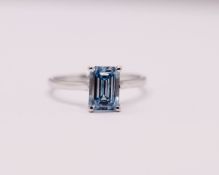 Fancy Blue Emerald Cut 1.50 Carat Diamond 18Kt White Gold Ring -VS1 Clarity