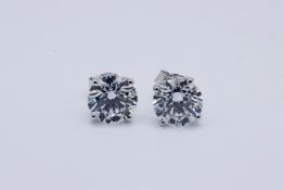 Round Brilliant Cut 6.00 Carat Diamond Earrings Set in 18kt White Gold - D Colour VVS Clarity - IGI