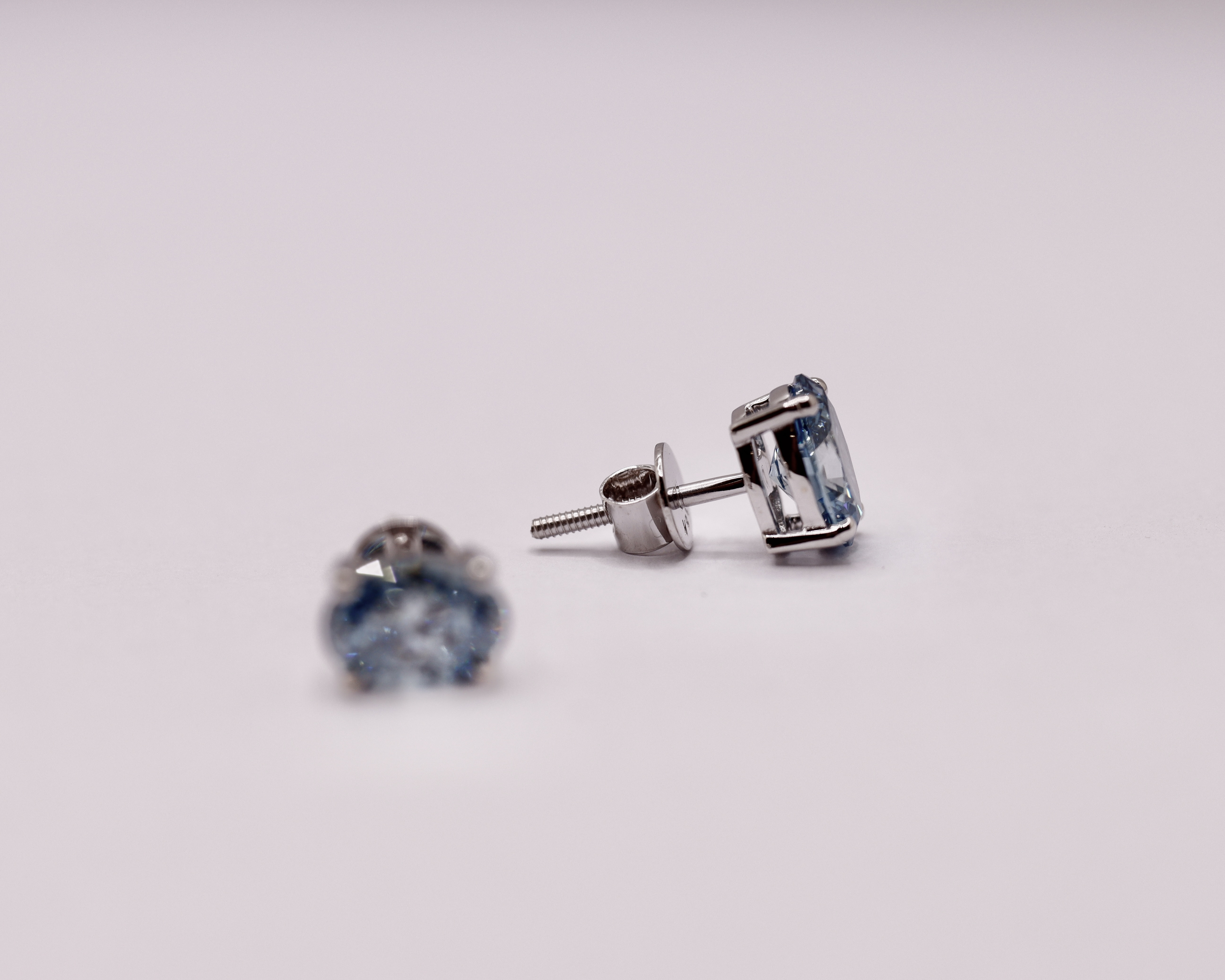 Fancy Blue Oval Cut 2.25 Carat Diamond 18Kt White Gold Earring Set -VS1 Clarity - Image 5 of 13