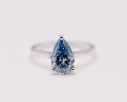Fancy Blue Pear Cut 1.60 Carat Diamond 18Kt White Gold Ring - VS1