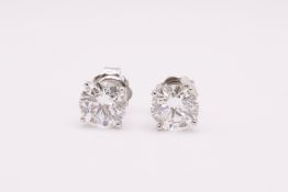 Round Brilliant Cut 2.00 Carat Diamond Earrings Set in 18kt White Gold - D Colour VVS Clarity - IGI