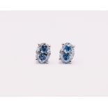 Fancy Blue Oval Cut 2.25 Carat Diamond 18Kt White Gold Earring Set -VS1 Clarity