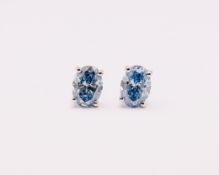 Fancy Blue Oval Cut 2.25 Carat Diamond 18Kt White Gold Earring Set -VS1 Clarity