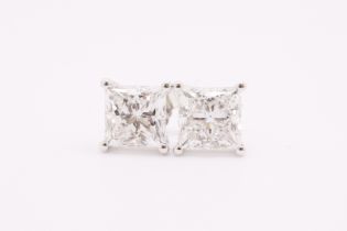 Princess Cut 2.40 Carat Natural Diamond Earrings 18kt White Gold - Colour D - SI Clarity- GIA