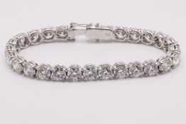 Round Brilliant Cut 21 Carat Diamond Tennis Bracelet D Colour VVS Clarity - 18Kt White Gold - IGI