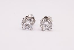 Round Brilliant Cut 2.40 Carat Natural Diamond Earrings 18kt White Gold - Colour E - VS Clarity- GIA