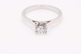 Round Brilliant Cut Natural Diamond Platinum Ring 1.00 Carat H Colour VS2 Clarity EX VG - IGI