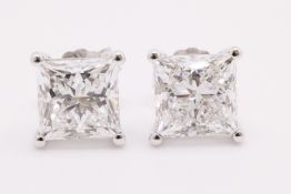 Princess Cut 6.00 Carat Diamond Earrings Set in 18kt White Gold - E Colour VS Clarity - IGI