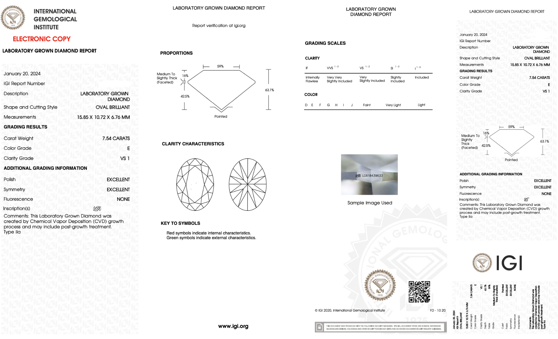 Oval Cut 7.54 Carat Diamond E Colour VS1 Clarity EX EX - IGI - Bild 6 aus 7