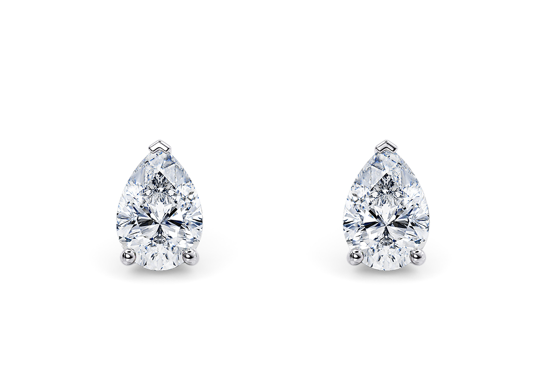 Pear Cut 2.00 Carat Natural Diamond Earrings 18kt White Gold - Colour E - SI Clarity- GIA