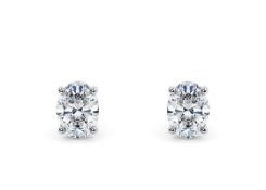 Oval Cut 2.00 Carat Natural Diamond Earrings 18kt White Gold - Colour D - SI Clarity- GIA