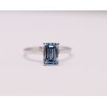 ** ON SALE ** Fancy Blue Emerald Cut 1.50 Carat Diamond 18Kt White Gold Ring -VS1 Clarity