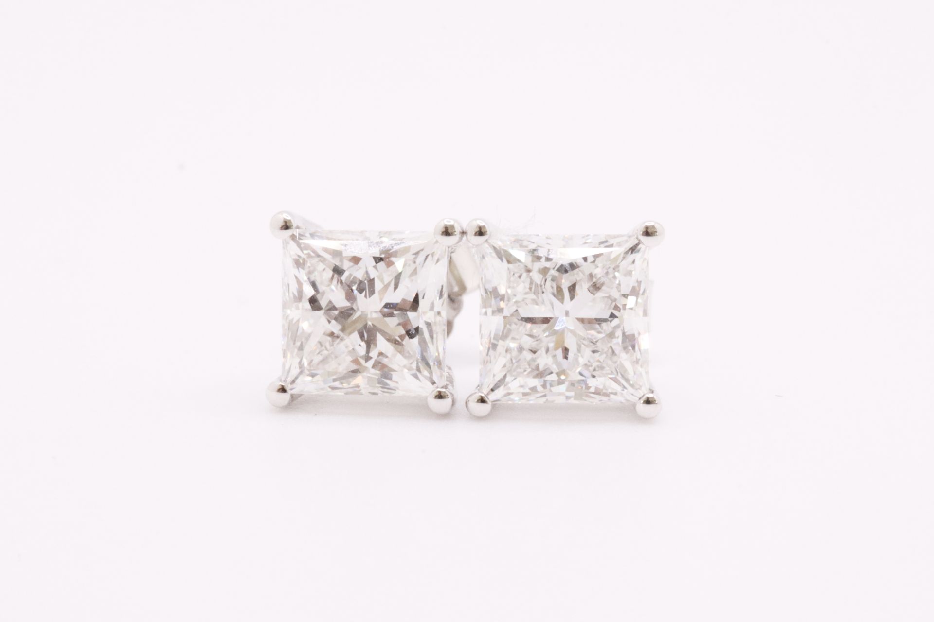 ** ON SALE ** Princess Cut 5.00 Carat Diamond Earrings Set in 18kt White Gold - F Colour SI Clarity