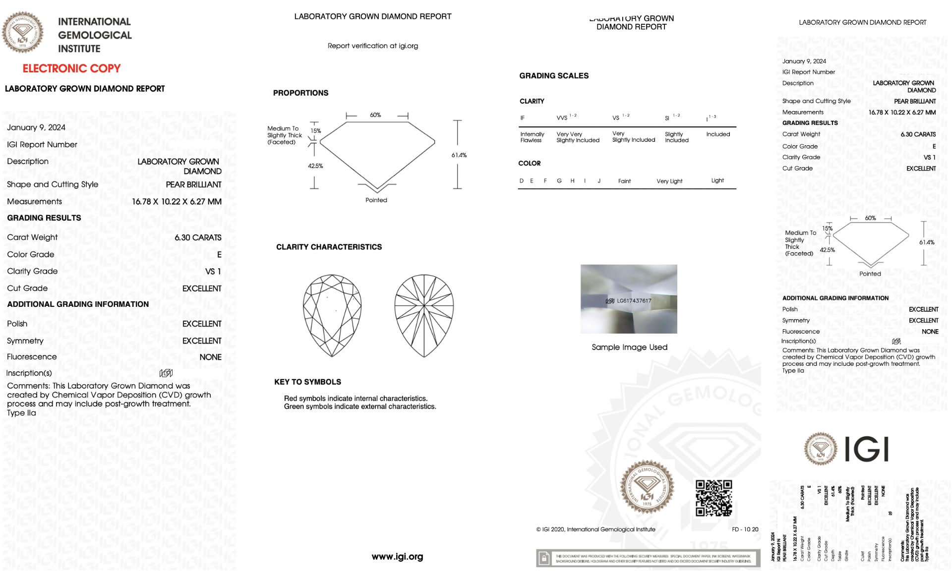 ** ON SALE ** Pear Cut 6.30 Carat Diamond E Colour VS1 Clarity EX EX - IGI - Bild 6 aus 6