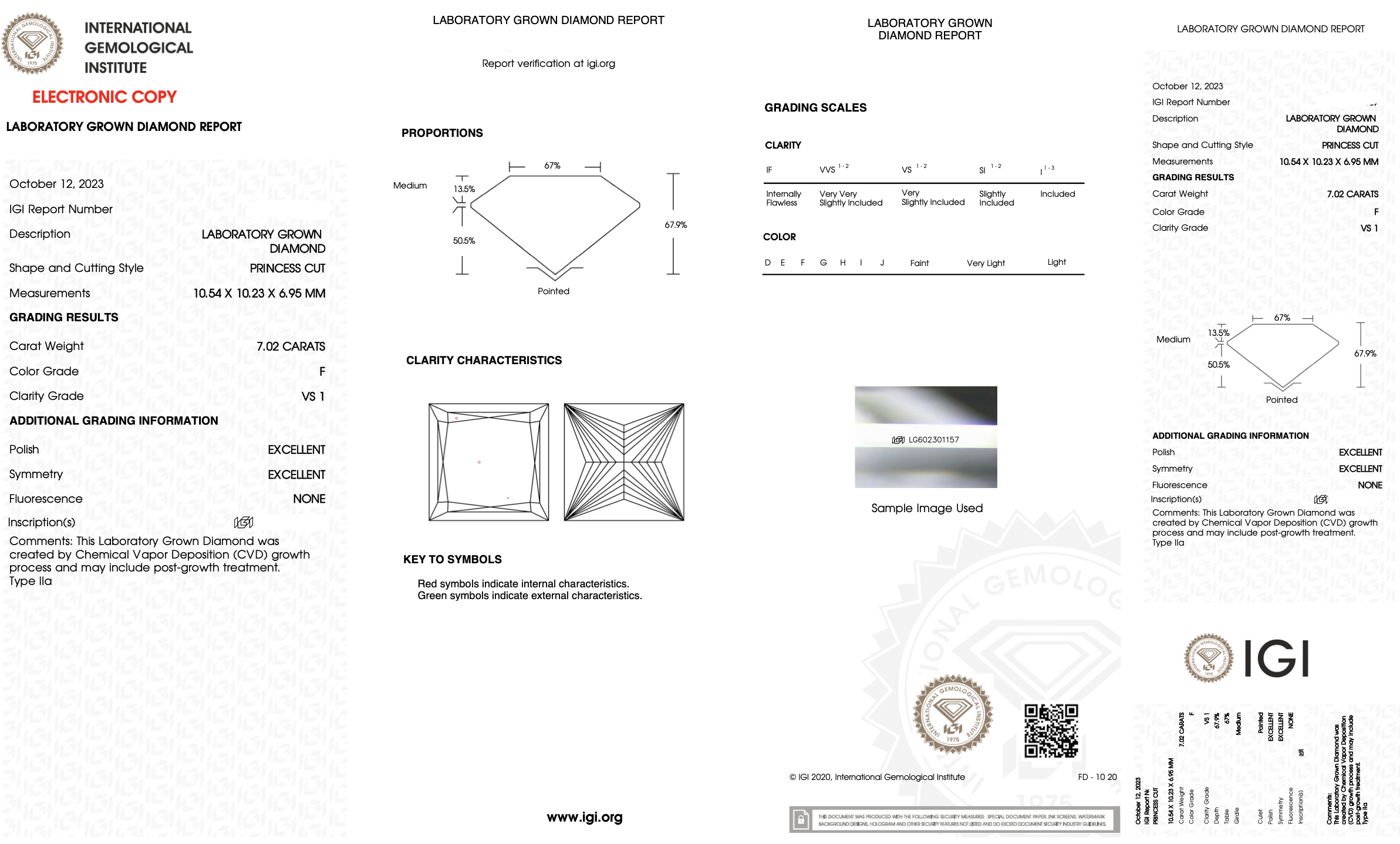 Princess Cut Diamond F Colour VS1 Clarity 7.02 Carat EX EX IGI - Bild 6 aus 6