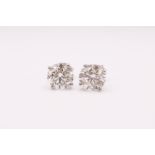 Round Brilliant Cut 3.00 Carat Natural Diamond Earrings 18kt White Gold - F Colour SI Clarity- IGI