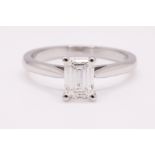 Emerald Cut Natural Diamond Platinum Ring 1.00 Carat D Colour VS1 Clarity EX EX - GIA