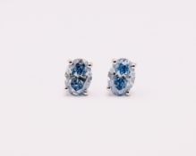 **. ON SALE ** Fancy Blue Oval Cut 2.25 Carat Diamond 18Kt White Gold Earring Set -VS1 Clarity