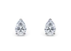Pear Cut 2.00 Carat Natural Diamond Earrings 18kt White Gold - Colour G - SI Clarity- GIA