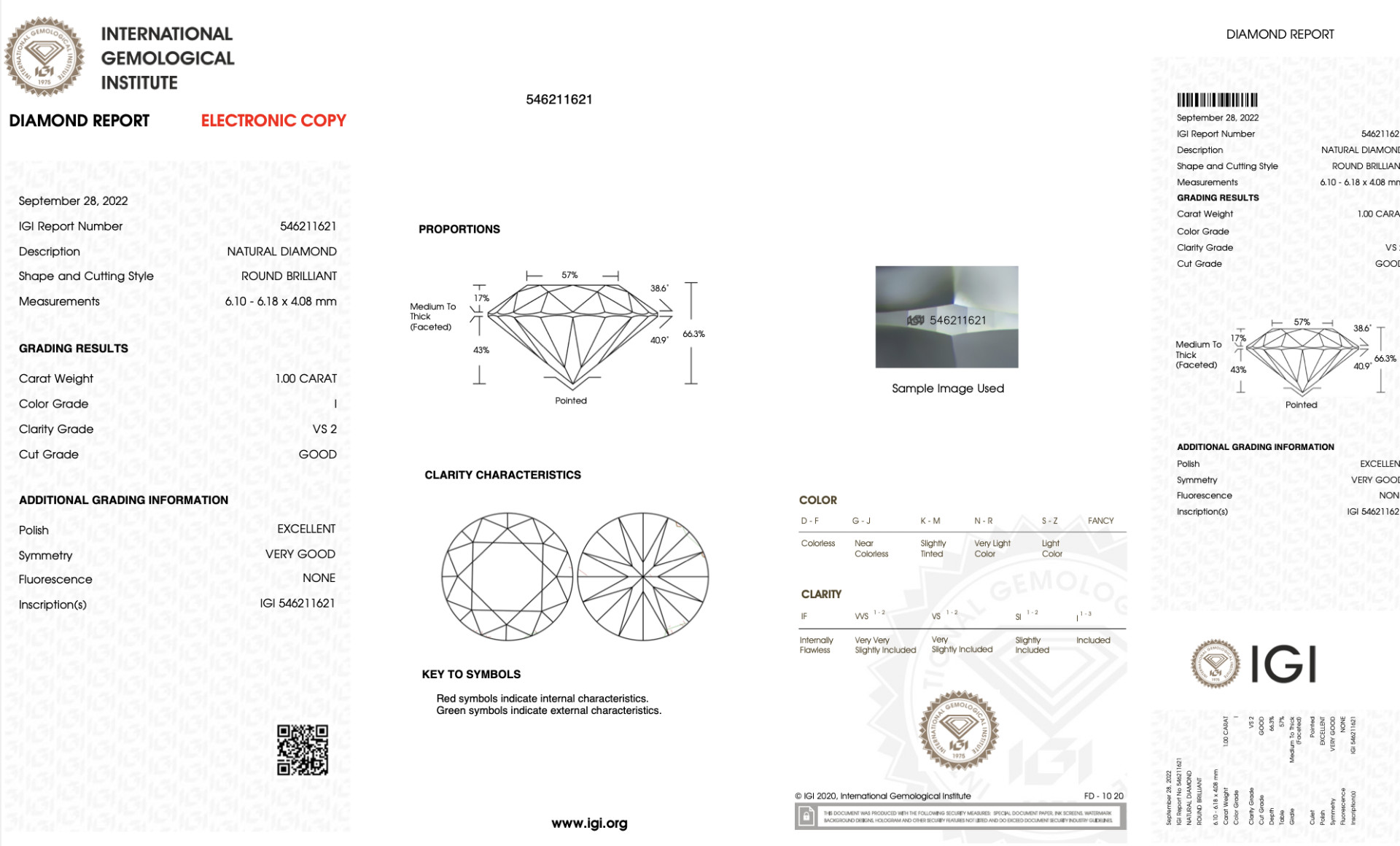 Round Brilliant Cut Natural Diamond Ring 1.00 Carat I Colour VS2 Clarity EX VG - IGI - Bild 10 aus 10