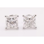 Princess Cut 4.00 Carat Diamond Earrings Set in 18kt White Gold - E Colour VVS Clarity - IGI