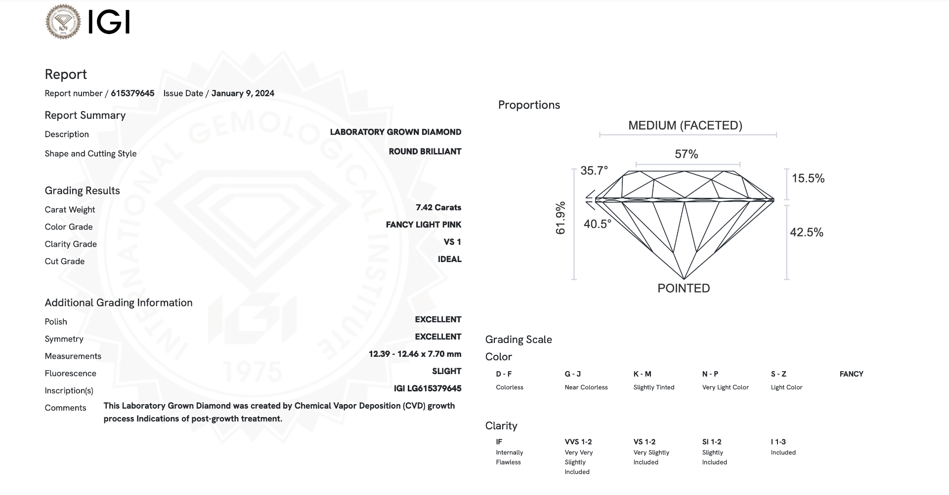 Round Brilliant Cut Diamond 7.42 Carat Fancy Pink Colour VS1 Clarity - IGI Certificate - Image 7 of 8