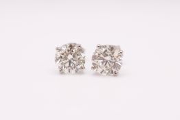 Round Brilliant Cut 3.00 Carat Natural Diamond Earrings 18kt White Gold - F Colour SI Clarity- IGI