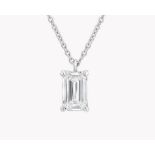 Emerald Cut Diamond 2.00 Carat D Colour VVS2 Clarity - Necklace Pendant - 18kt White Gold -IGI