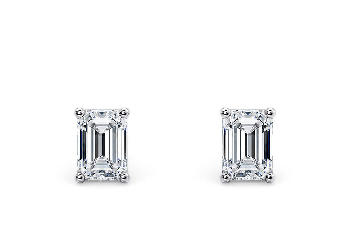 Emerald Cut 2.00 Carat Diamond Earrings Set in Platinum D Colour - VS2 Clarity - GIA